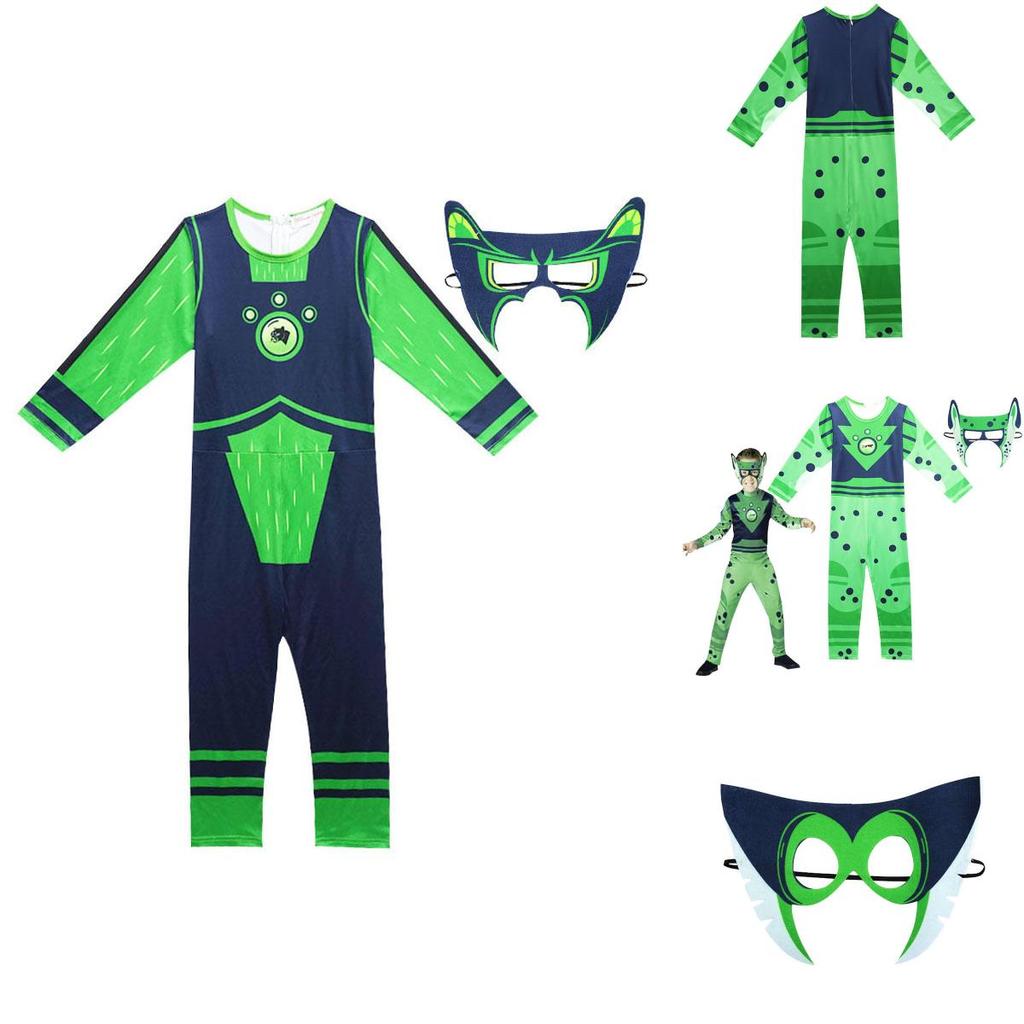 Costum Wild Kratts Puterea Creaturii Pentru Copii Cu Salopetă Verde Marin și Mască
