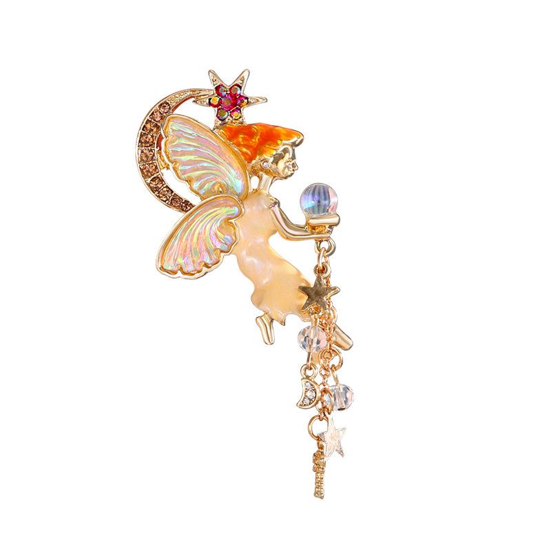 Crystal Angel Female Fashion Moon Star Tassel Accessories Cute Elf Brooch