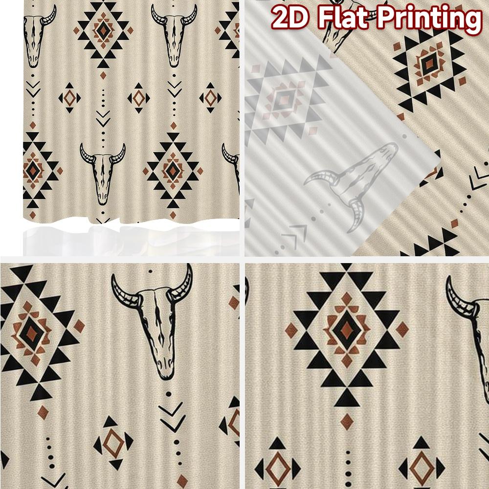 2D FLAT PRINTING 2pcs Curtains (Without Rod) Geometric Bull Skulls Pattern Chic Curtains Versatile Fabric Curtains Versatile All