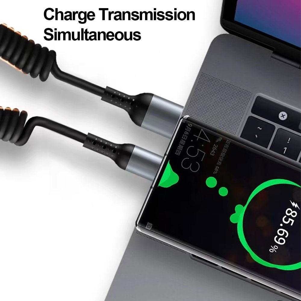 25CM To 1M Car Spring Data Cord 6A Short Fast Charging Wire USB C TO USB C Cable For iPhone16 Huawei Xiaomi Samsung Type C Cable