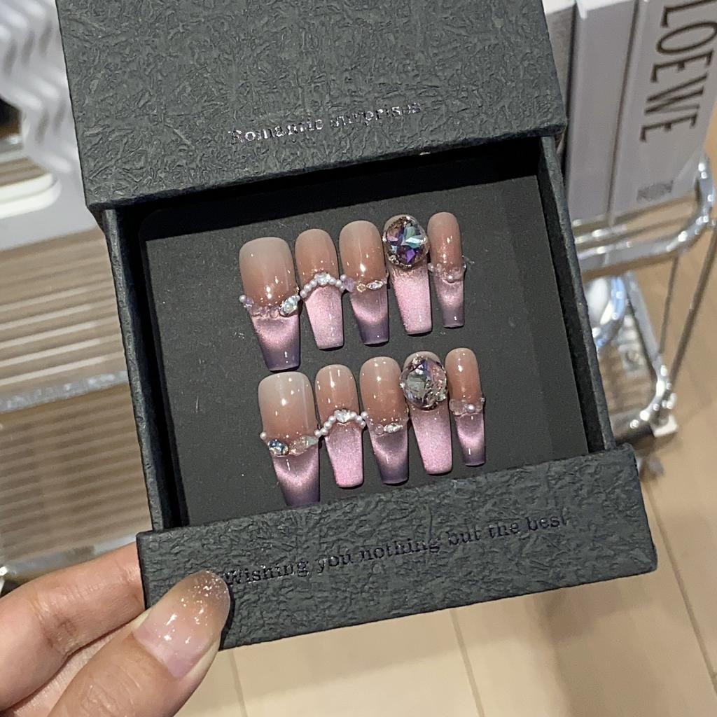 Gradient Purple French Cat Eye Pearl Small Broken Diamond Boutique K9 Diamond Milk Mist Rose Wear Armor