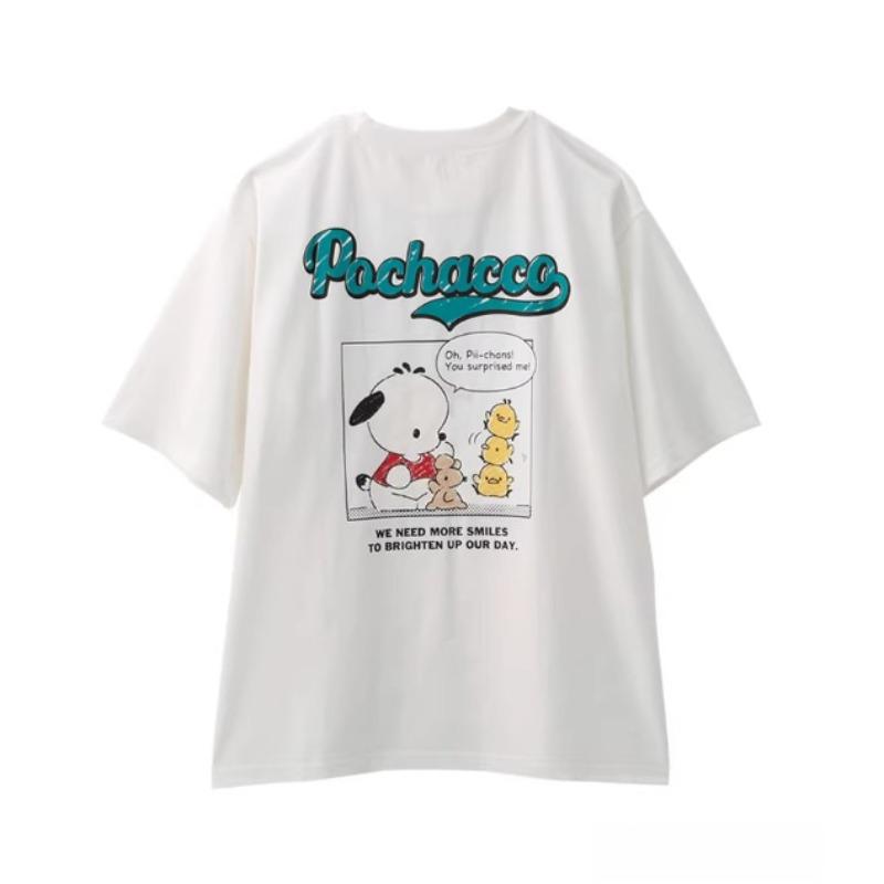 

Sanrio 2026 Summer Comic Form PochaccoImage 100 Cotton Printed Casual Tshirt Adult Children Parentchild Top Casual Wear S