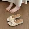 Retro French woven polka dot one-word slippers women's summer wear new sandals thick-soled thick-soled wedge sandals