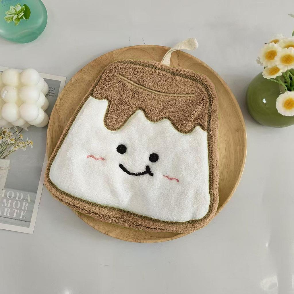 Cartoon Milk Biscuit Hand Towel - Thick, Absorbent, Coral Velvet Hanging Design