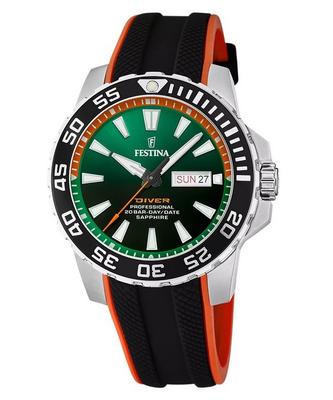 Reloj de buceo de cuarzo con esfera verde y correa de caucho The Originals F20662-2 200M para hombre