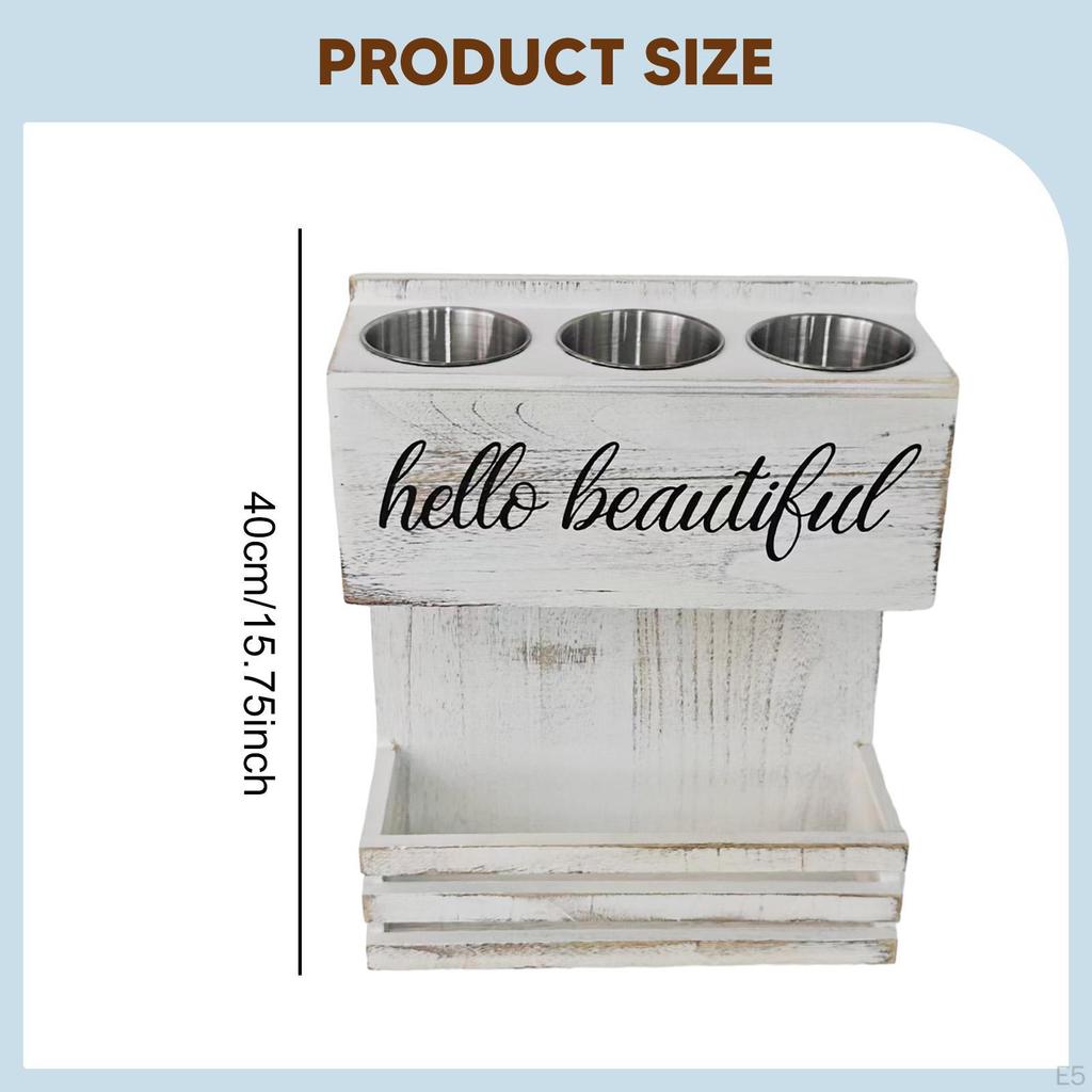 Holder Wall Organizer Storage Shelf Hair Accessories Wooden Tray Three Stainless Steel Cups And