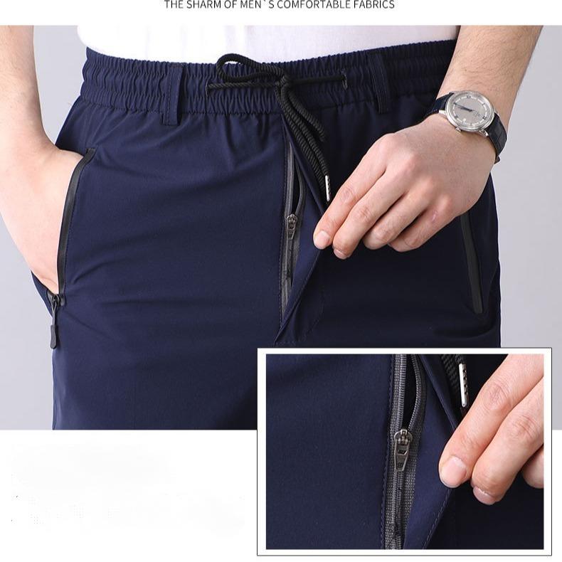 Summer Thin Casual Elastic Trousers For Middle-aged And Elderly People New Ice Silk Elastic Waist Loose Sports Pants Large Size