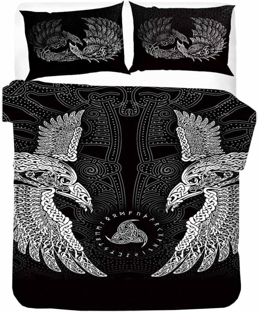 Viking Mythology Pattern Quilt Cover, Microfiber Bedding Sets 2 pcs with Zipper Closure and Pillowcase 75x50cm for Kids Adults