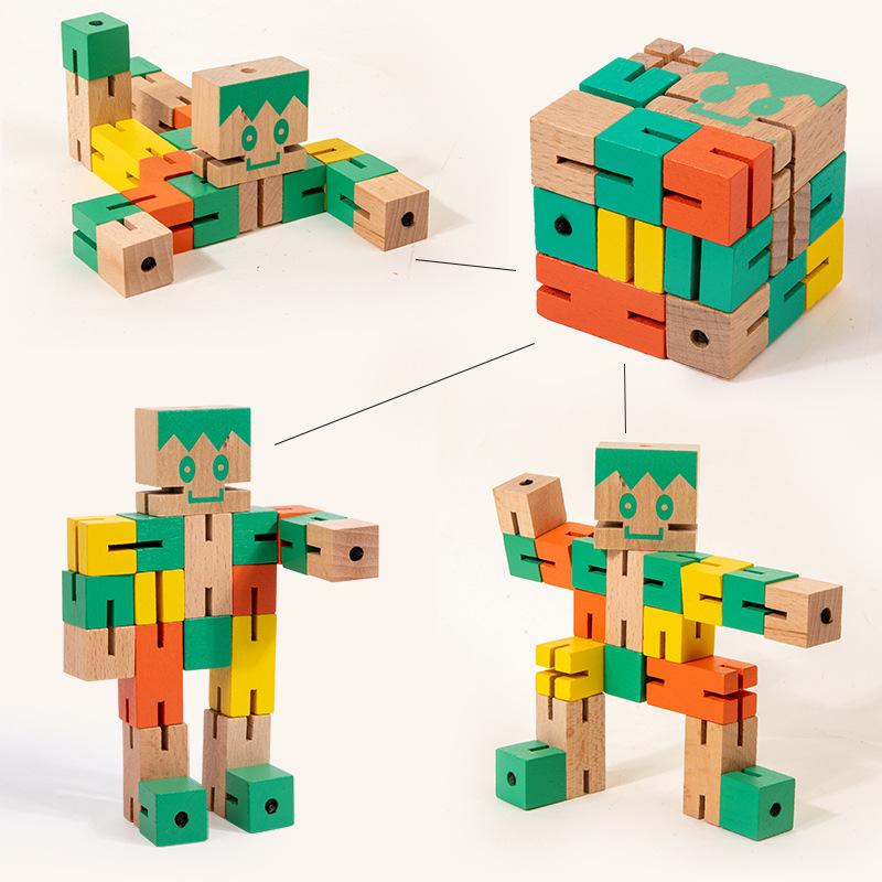 Children's Wooden Magic Cube Deformable Robot Puzzle – Educational and Brain-Teasing Toy
