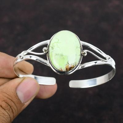 Lemon Chrysoprase Cuff Bracelet Genuine Gemstone Bangle 925 Sterling Silver Adjustable Cuff Bangle Beautiful Handmade Women Jewelry For Gift