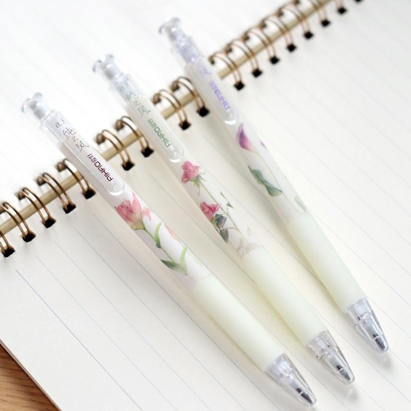 3Pcs Plastic 0.5mm Mechanical Pencil Beautiful Flower Automatic Pen for Children Stationery