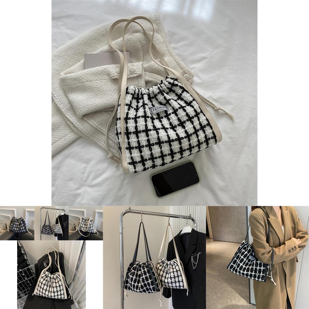 Trendy Plaid Large Capacity Korean Style Tote Bag For Women 2023 Chic