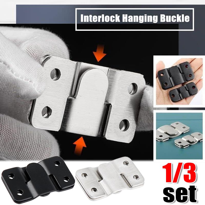 1/3set Stainless Steel Interlock Hanging Buckle Flush Mount Bracket Furniture Connector Wall Picture Frame Display Hanger Hooks