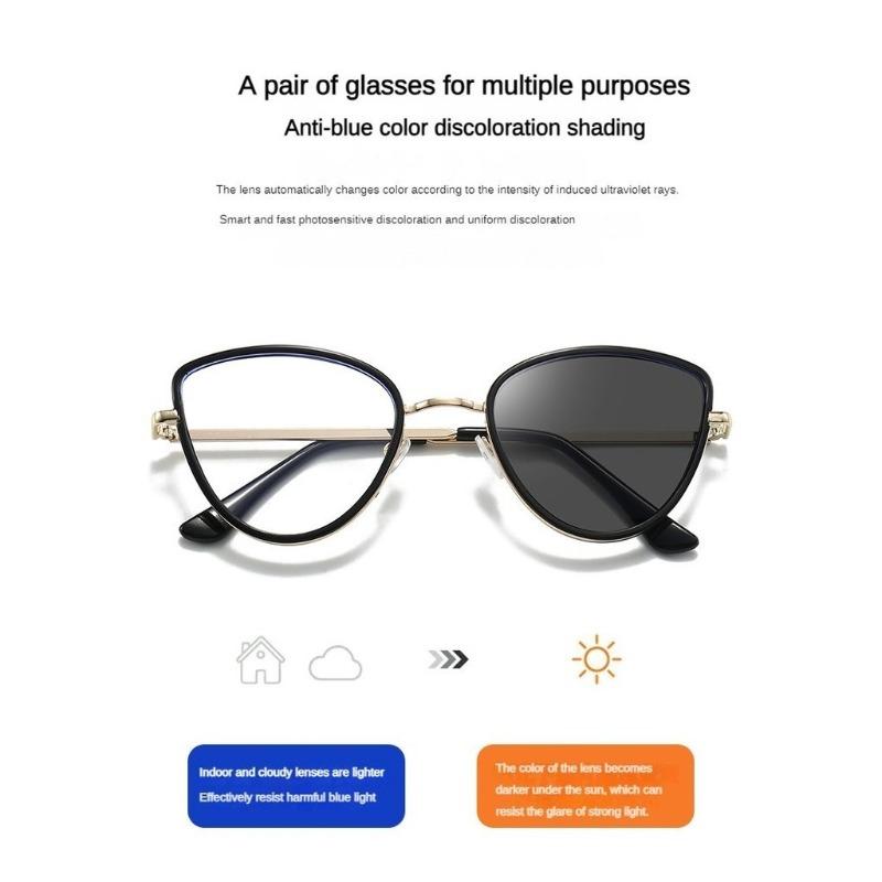 2 in 1  Photochromic Eyeglasses Cat Eye Anti Radiation Eyewear for Women Men