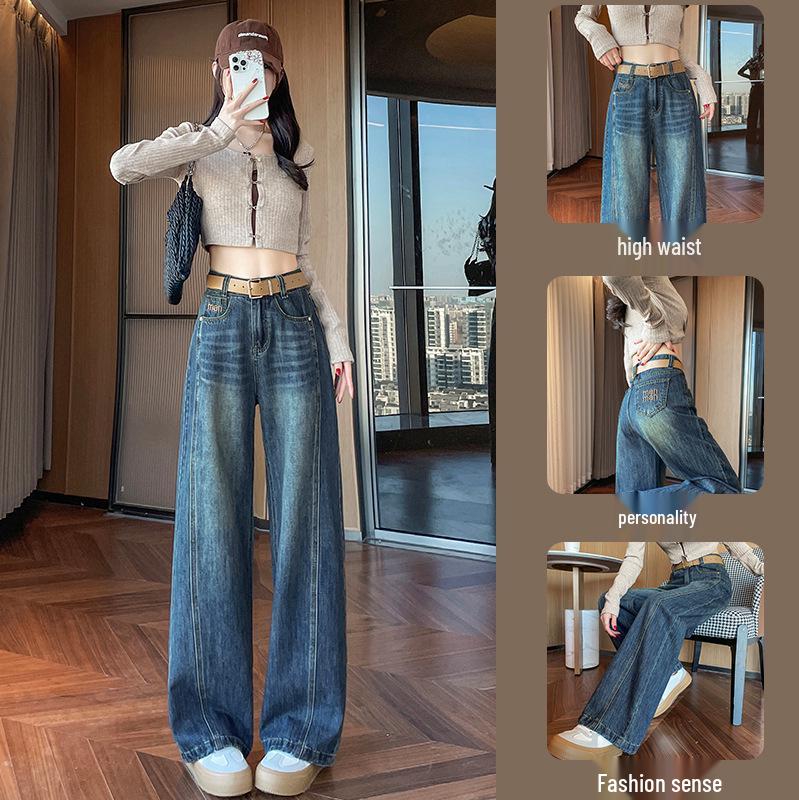 

Женские джинсы прямого кроя с вышивкой, светлой стирки, весна/осень 2025 - Свободная посадка, стройнящие, универсальный дизайн с широкими штанинами L