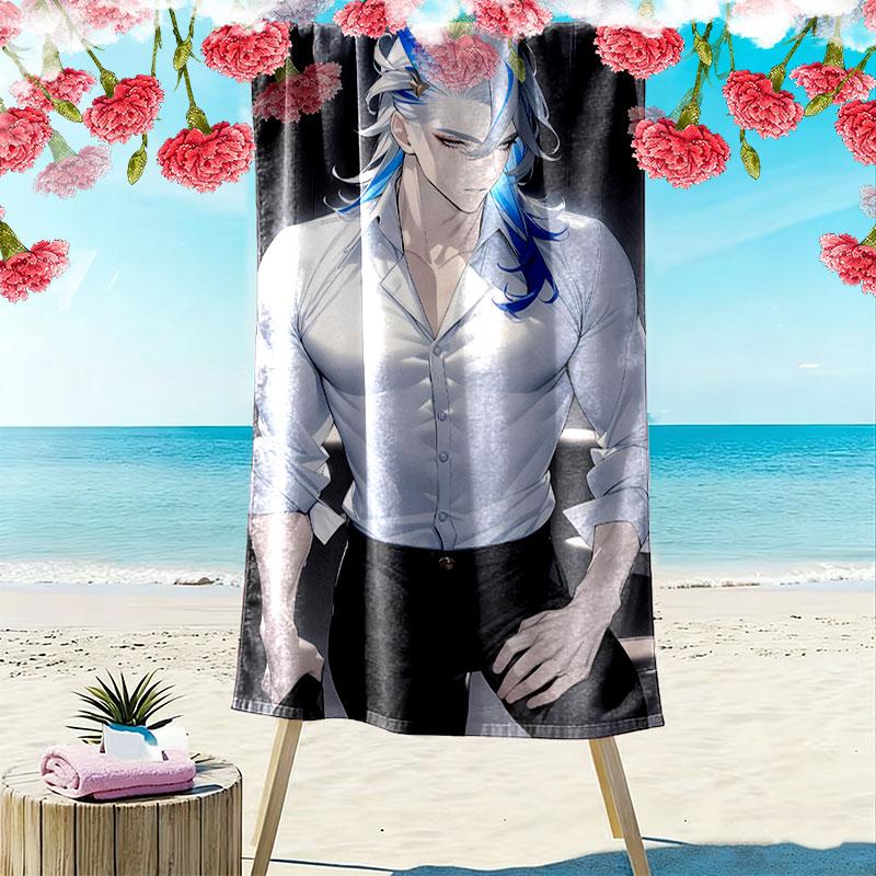 Genshin Print Beach Towel, Large Soft Quick Dry Towel for Beach Camping Swimming