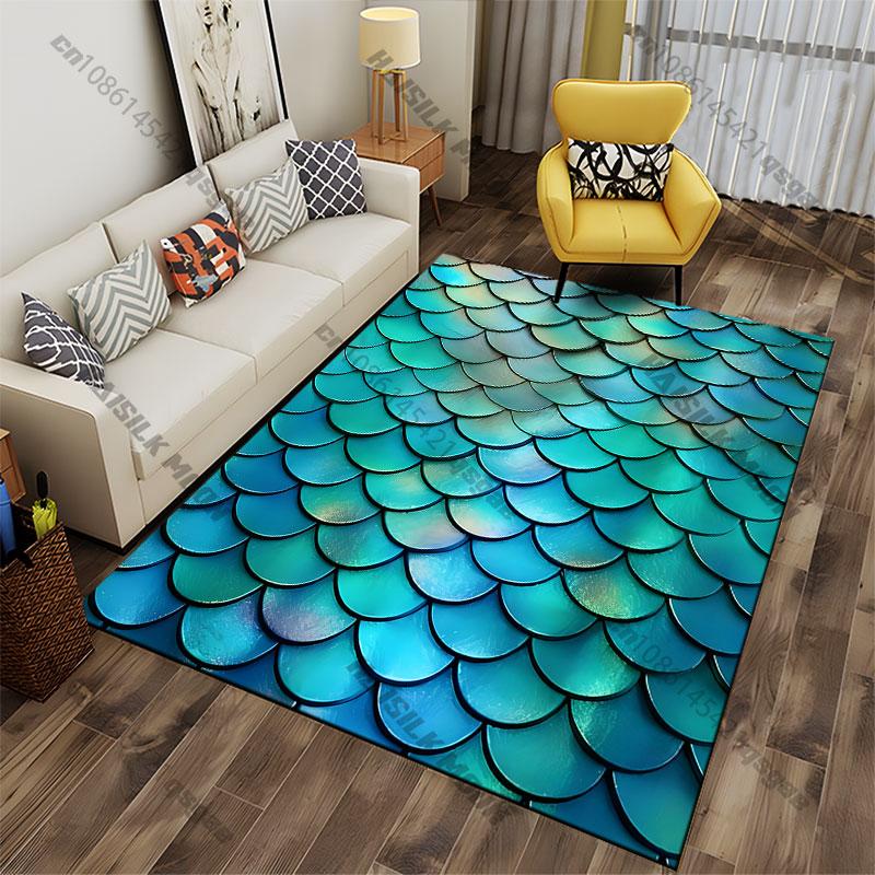 Colorful Iridescent Fish Scales Carpet Yoga Living Room Room Decor Children's Crawling Mat Doormat Area Rug Games Mat