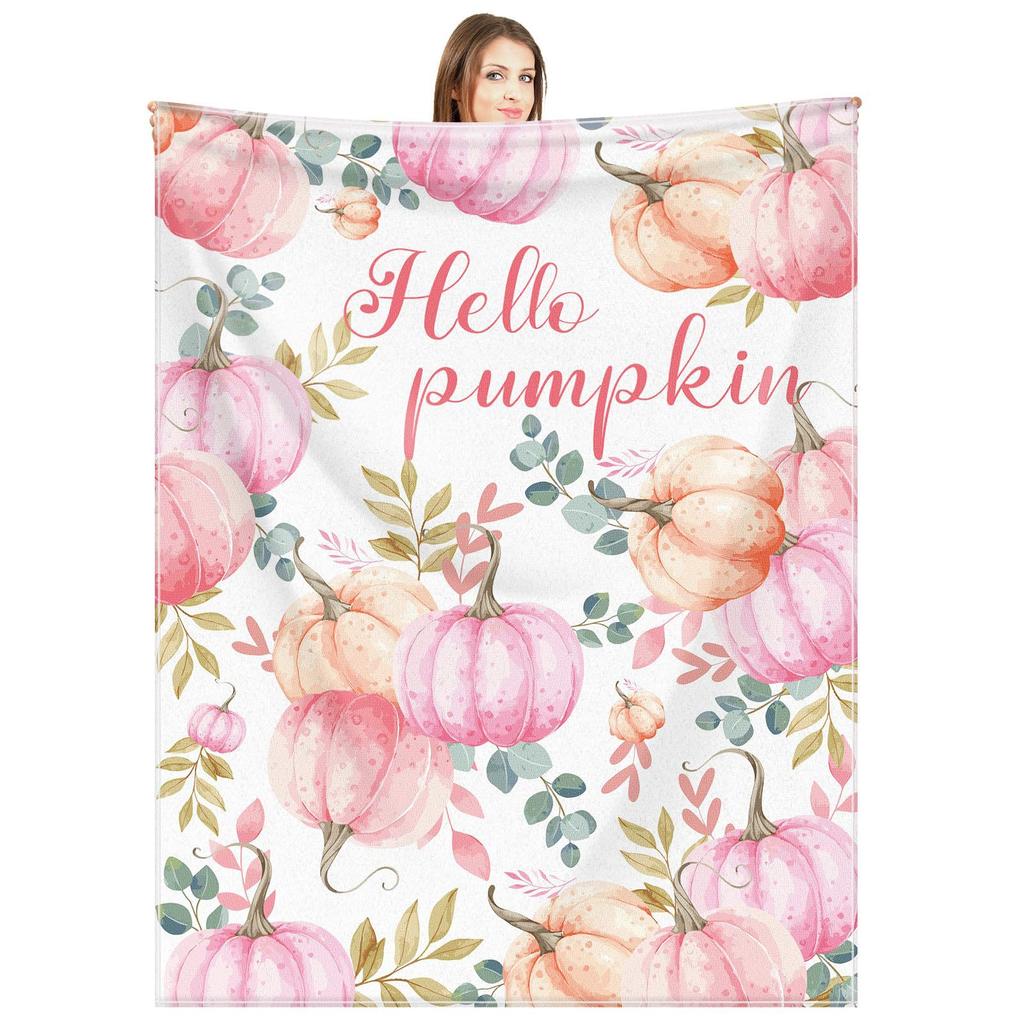 Pumpkin Flannel Blanket Floral Print Blanket Thanksgiving Air Conditioning Blanket Blanket Nap