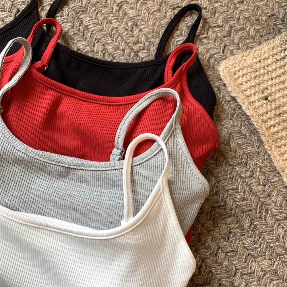 2025 Summer Women Cotton Solid Slim With Chest Pads Crop Tops Female Harajuku Camis Sexy Sleeveless Soft Tank Top Sweet Sling Tops