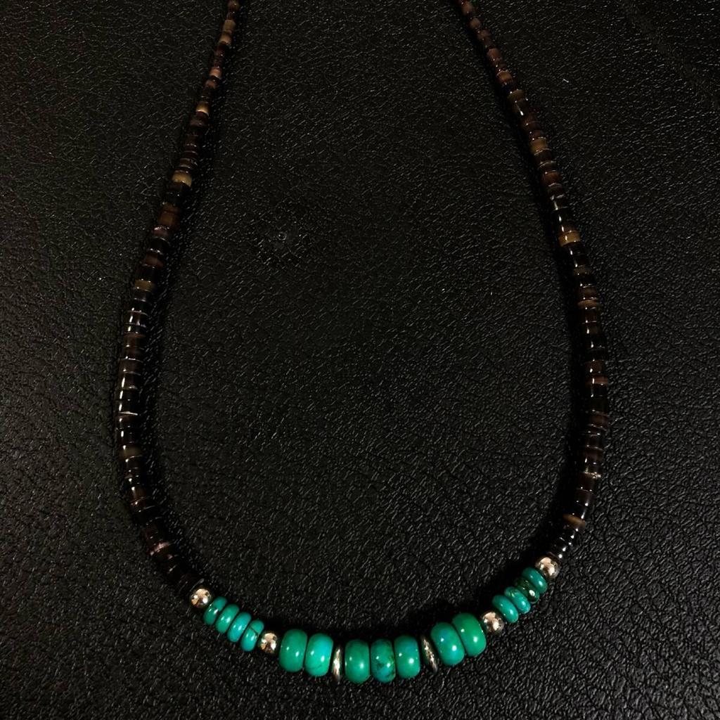 Used Turquoise Turquoise Natural Stone Necklace Indian Jewelry Zuni Navajo Karen Santo Domingo Tribe Tibetan Silver 925 Sterling