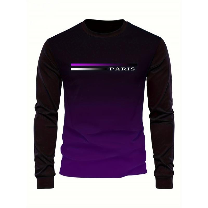 Men's Spring And Fall Fashion Casual Long-sleeved T-shirt Loose PARIS Letters Printed Pullover Round Neck Long Sleeve Sweatshirt