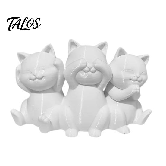 Aesthetic Cat Art Three Wise Cats Figurines, 3D Printed Minimalist Statue for Desk Decorative Sculptures Decor, Ancient Wisdom Ornament Home