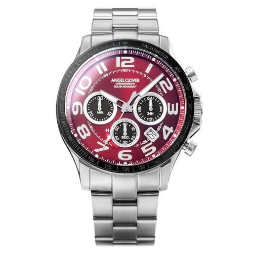 

AngelClover Men s Watch, TIME CRAFT SOLAR NTCS44SBRE, Solar Battery, 100m Water Resistance, Mineral Glass, Red Dial, Stainless Steel