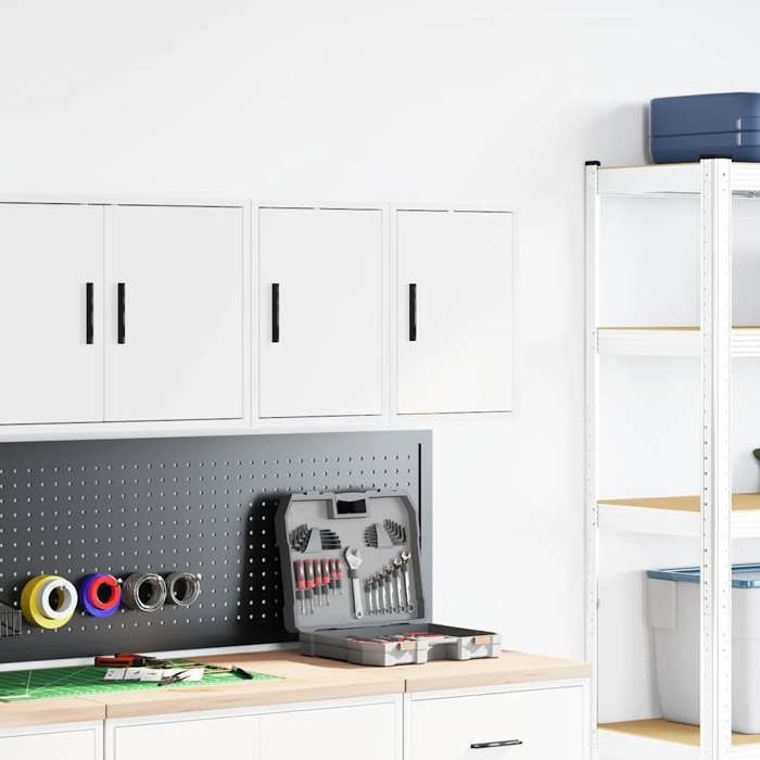 VidaXL Armoires murales de garage 2 pcs blanc bois d'ingénierie, armoire, placard mural de garage, armoire à outils murale 860608