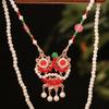 Retro Butterfly Necklace Fringed Chinese Style Necklace Pearl Pendant Necklace  Hanfu Costume