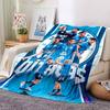 Blue Soccer Team Players Portrait Print Flannel Blanket Soft Warm Throw Blanket for Sofa Bed Living Room