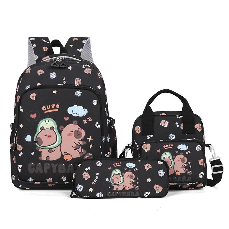 Capybara Colorful Backpack 3Pcs/Set for Women Casual School Bags with Lunch Bag Girl Boy Student Teenager Rucksack
