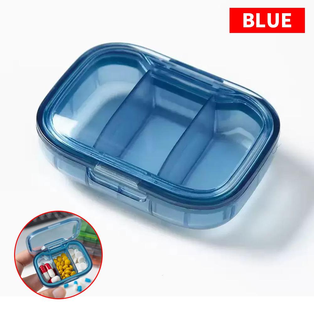 

3 отделения - Удобная маленькая коробка для лекарств, контейнер для хранения лекарств - Подходит для ношения с собой синий