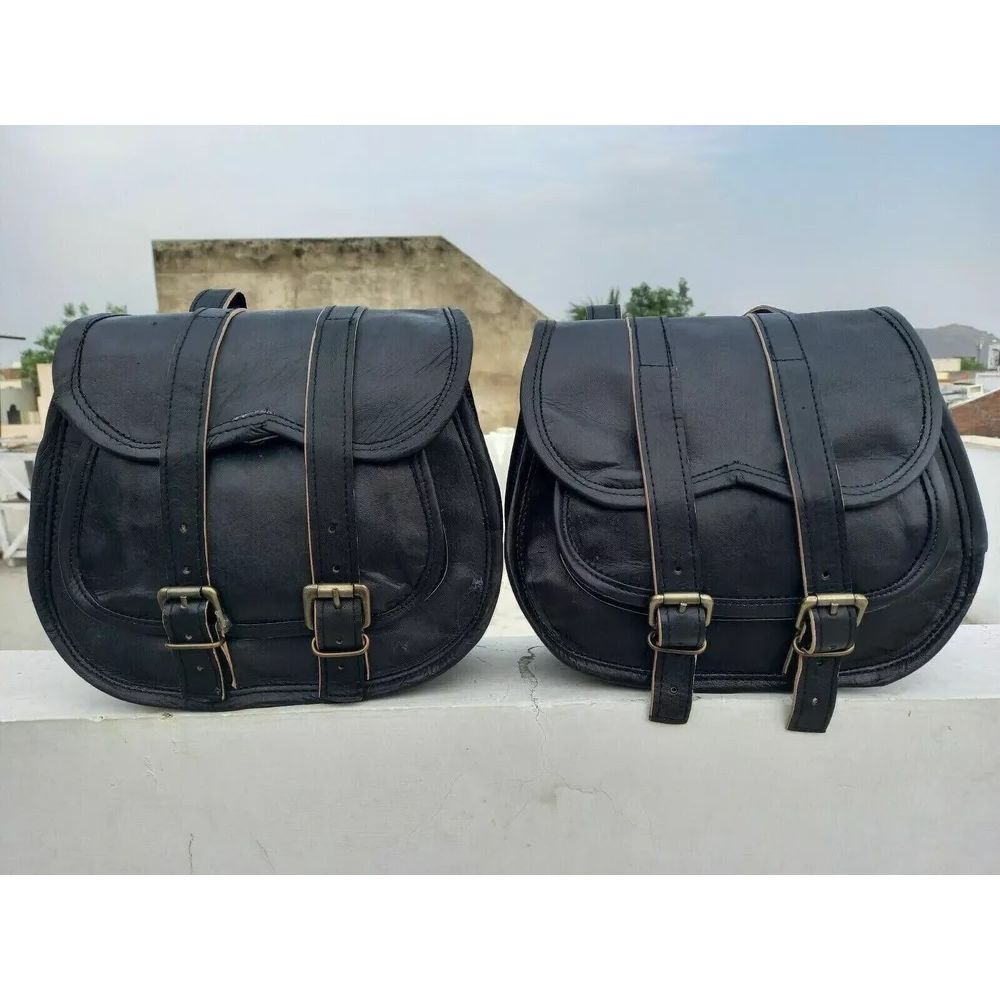 Black Leather Motorcycle Saddle Bag 2 Side Panniers Luggage Saddlebags Tool Bags