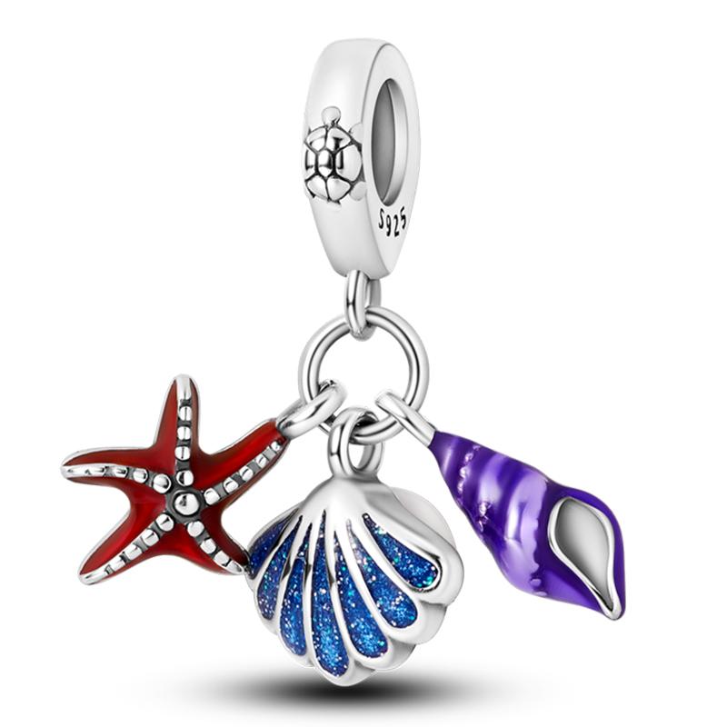 Fashion 925 Silver Summer Ocean World Series Sea Turtle Starfish Crab Octopus Charms Beads Fit 925 Bracelet DIY Jewelry
