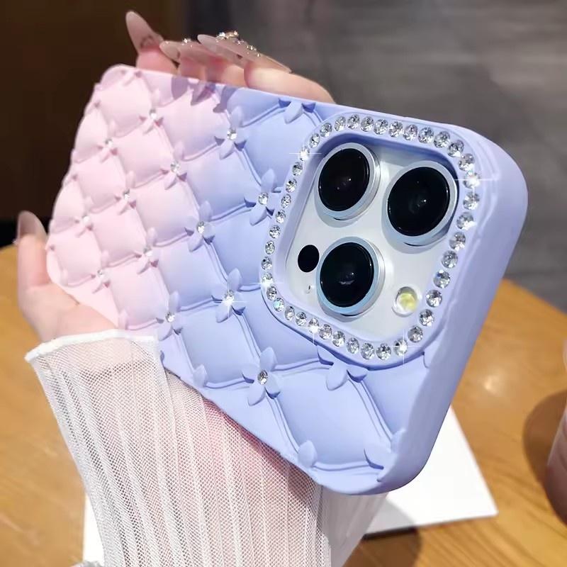 Luxury Glitter Rhinestone 6D Flowers Case for IPhone 17air 13 14 15 16 Pro Max Gradient Color Soft Silicone Shockproof Cover