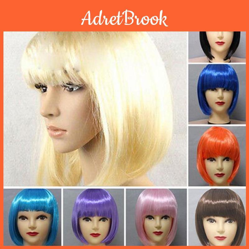 Colorful Short Straight Cosplay Wigs With Vibrant Bangs For Party Style Enthusiasts