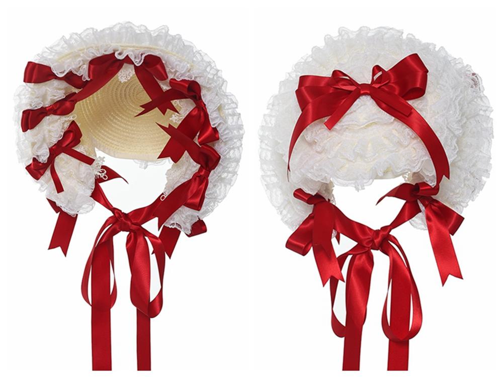 Lolita Lace Bonnet Hat Women Girl Victorian Party Straw Hat