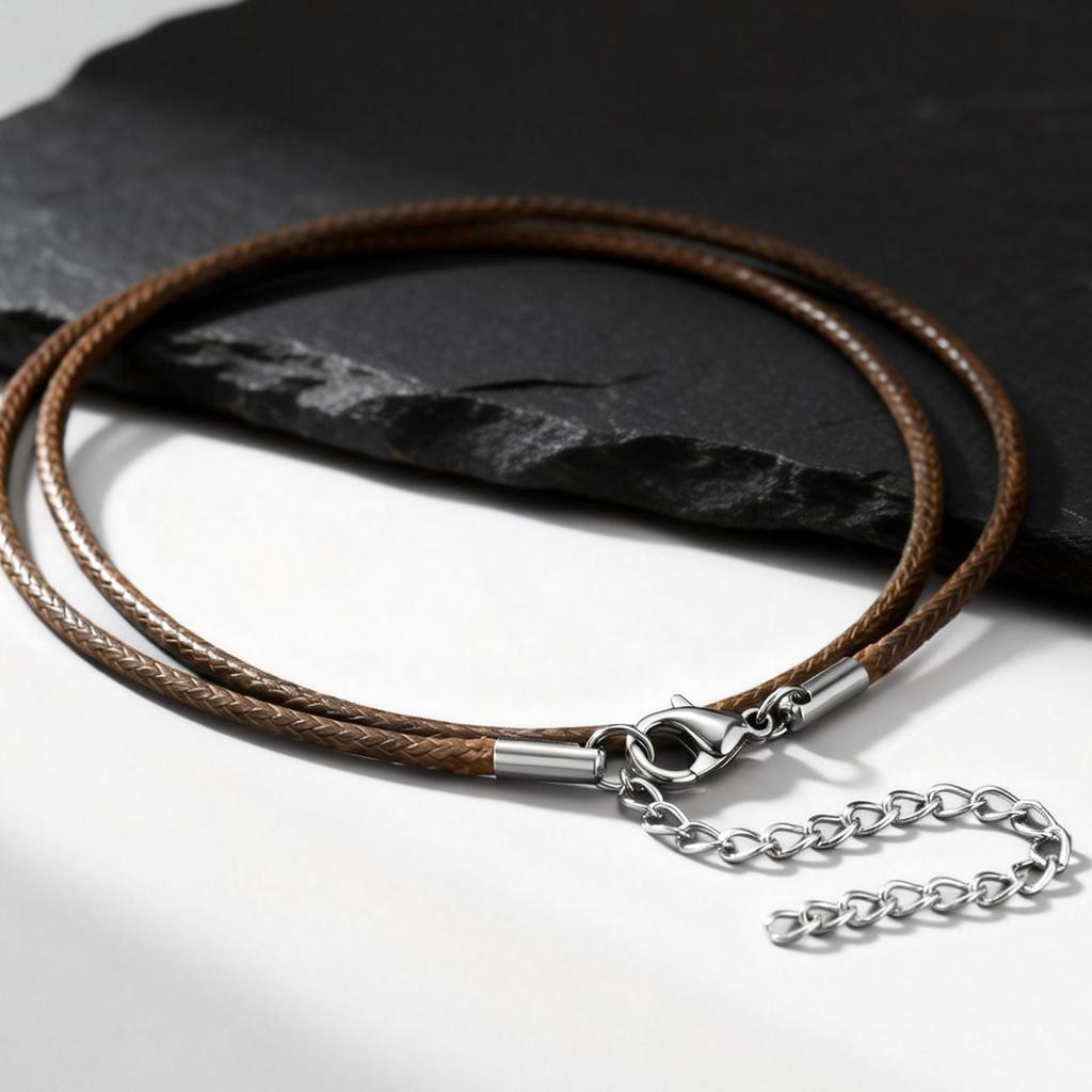 2mm Black Brown Leather Cord Chain Necklace for Men,Waterproof Stainless Steel Adjustable Clasp Waxed Cord Collars Gift