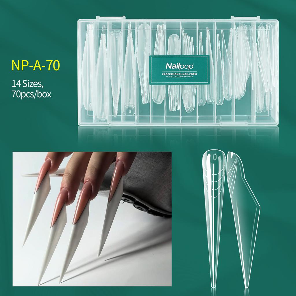 Nailpop Mechanical Nail Form 70/140Pcs Unique Dragon Claw Clear Nail Extension Forms 14 Sizes Easy DIY Salon Nail Art Tool