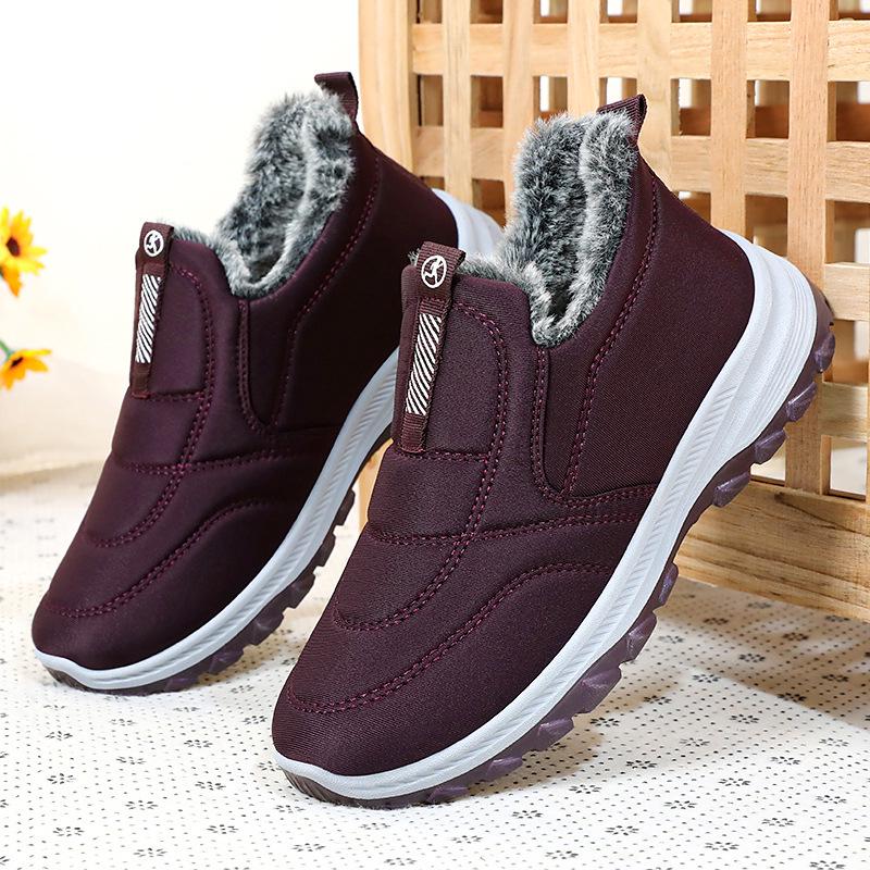Bottines en coton doublées polaire pour femmes - À enfiler, Épaissies, Grande taille, Style couple, Chaussures d'hiver pour maman âgée