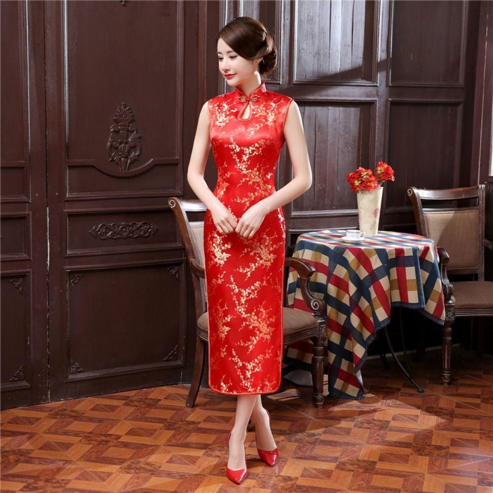 Floral Print Cheongsam Dresses Chinese Style Traditional Clothing Chinese Qipao  Evening Dress