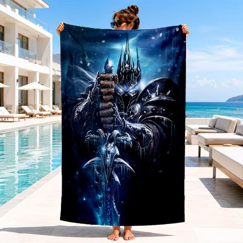 Game Warcraft Darkness Warrior Beach Towel, Microfiber Beach Towel, Perfect For Pool, Beach, Travel, Home Decor Beach Party Fan gifts