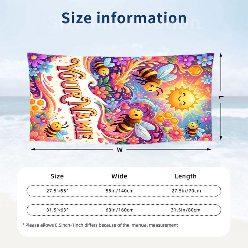 Floral Garden Theme Beach Towel Personalized Custom Name & Text Soft Quick Dry Beach Towel for Swimming Travel