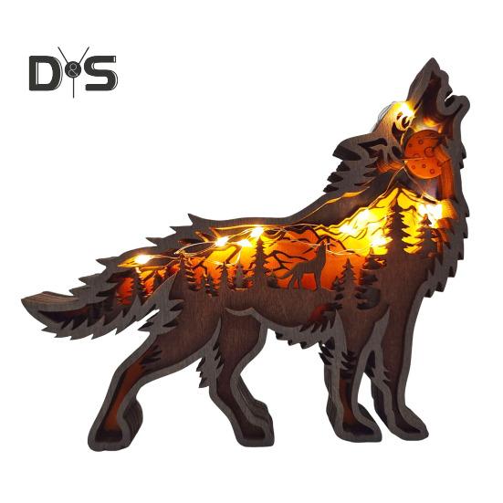

Деревянное украшение в виде волка, 3D-многослойная резьба, скульптура волка, домашний офис, настольный декор, деревенская статуя лесного животного для любителей животных With Light