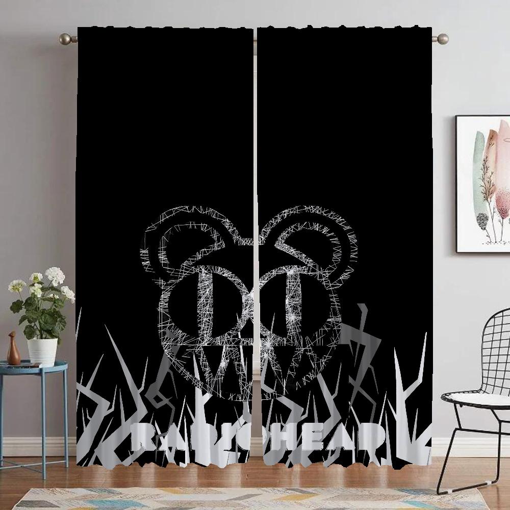 Radiohead Cortinas para Dormitorio Cortinas Modernas para Sala de Estar 2 Piezas Decoración de Halloween Visillos Cortina Blackout Separador Niño