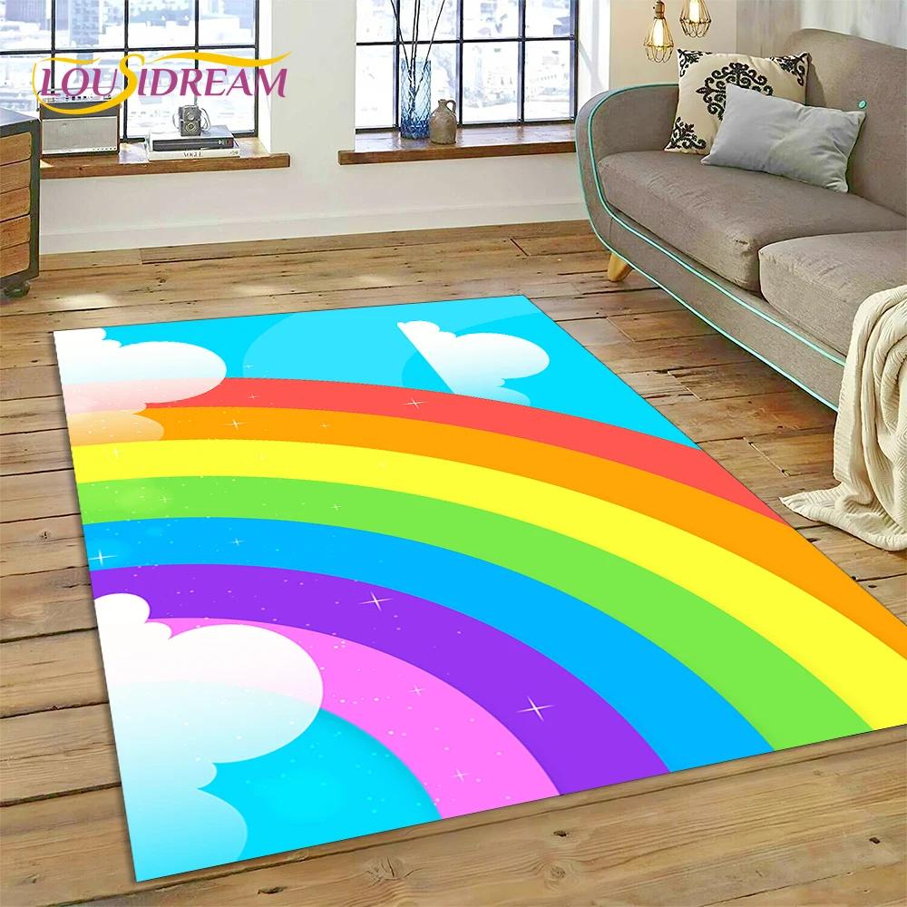 Rainbow 3D Colour Illusion Cartoon Rug Carpet for Living Room Bedroom Home Decor,Floor Mat Non-slip Decoration for Sofa Doormat