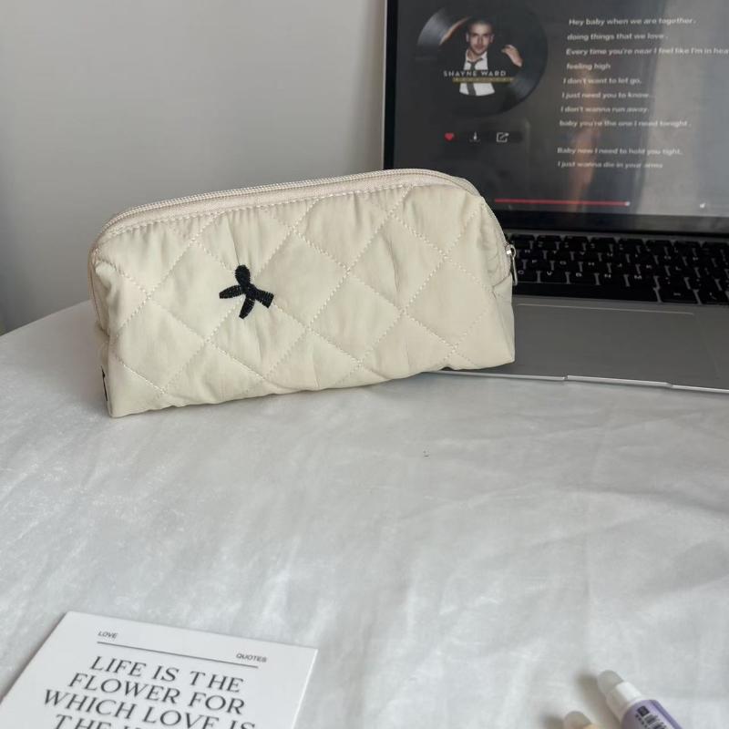 Silver Ballet Style Cute Bow Large Capacity Pencil Case Student Stationery Study Supplies Back To School Kawaii Bag