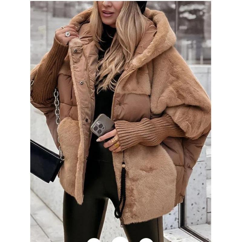 Autumn and Winter Women's Plush Loose Stitching Cotton Jacket