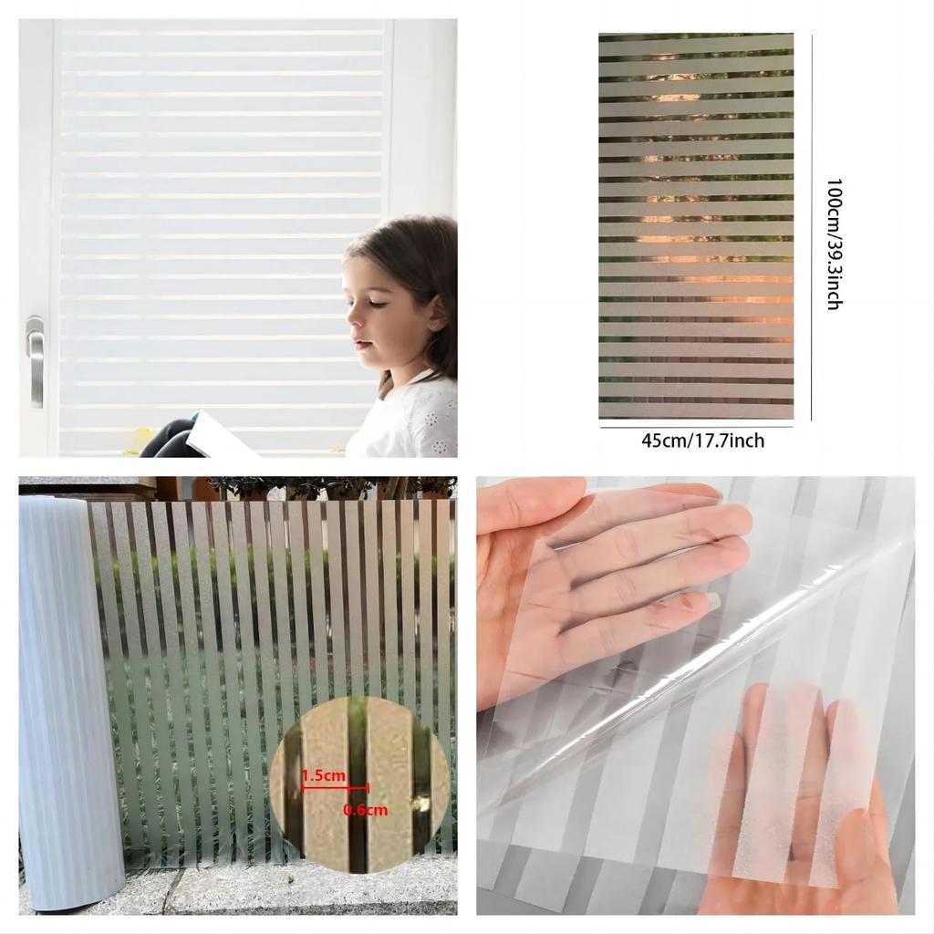 Frosted Window Film Privacy For Glass Windows Stripe Patterns Window Frosting Self-Adhesive Glass Film For Home Office Quality