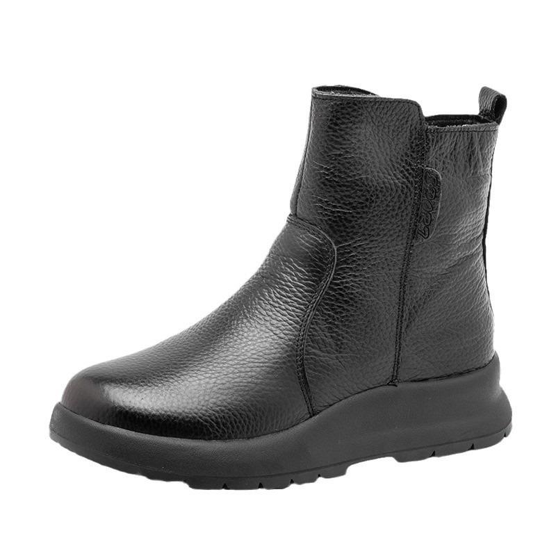 Zima nowe skórzane buty Martin damskie z bocznym zamkiem płaska podeszwa obcas ze spadkiem buty bawełniane dla mamy casualowe ciepłe buty śnieżne damskie